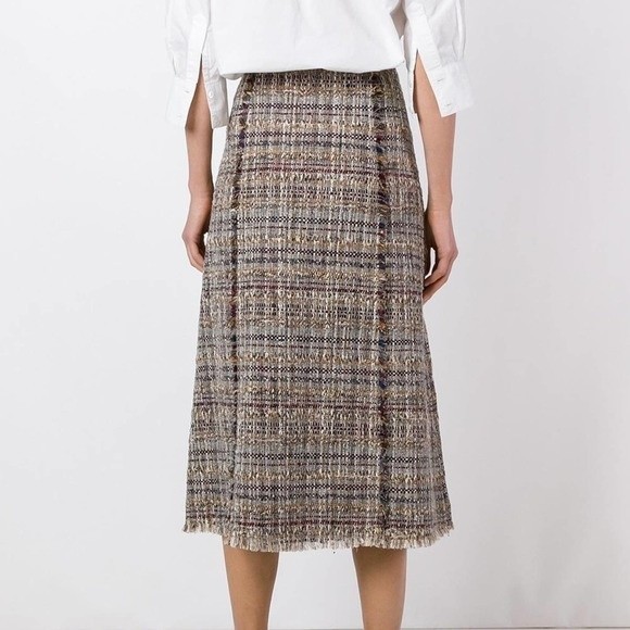 DVF Brown Multi Tweed A-line Fringe Trim Skirt Sizec8 NEW NWT - Picture 3 of 9